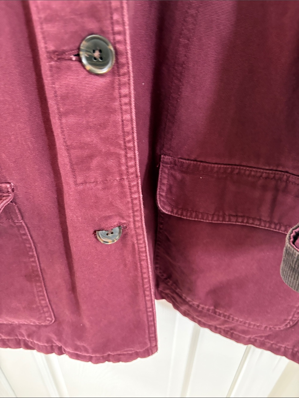 Lands' End Women's Burgundy Cotton Jacket with Corduroy Collar Vintage Farm Coat - Picture 3 of 7